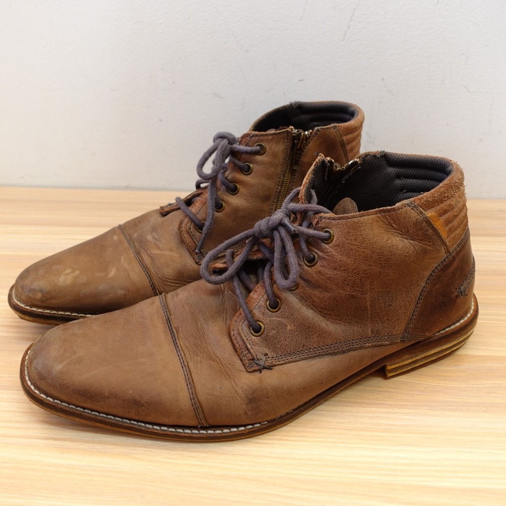 Mens Cap Toe Ankle Boots 11 Brown Cognac Leather Chukka NWS 44 Rugged Distressed